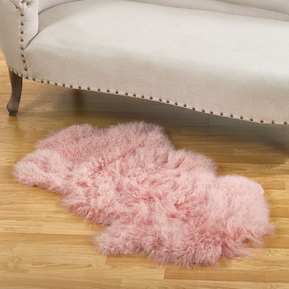Luxurious Genuine Real Shaggy Soft Fluffy Mongolian Lamb Throw Rug 20" x 35" - Picture 9 of 10
